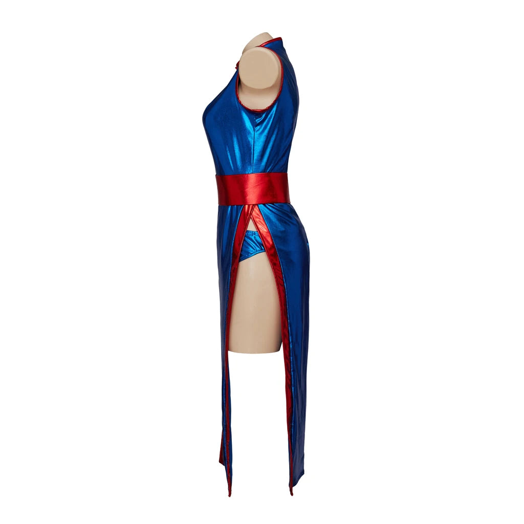 Anime Chichi Cosplay Costume High Split Cheongsam Woman's Sexy Blue Battle Suit Halloween Party KongFu Dress