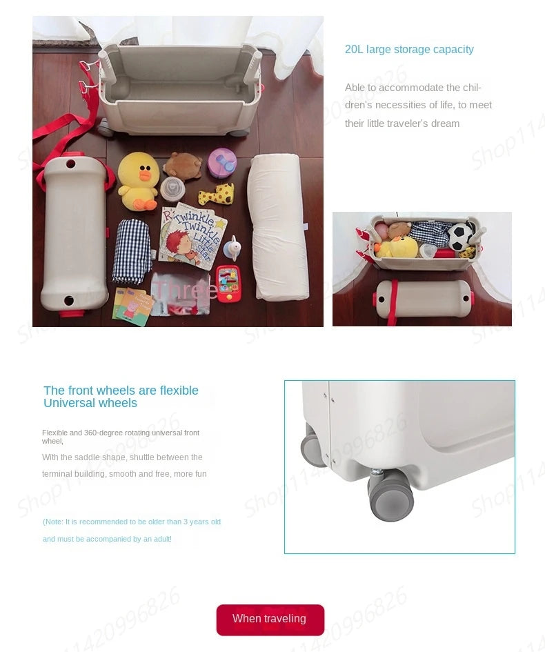 Children's Luggage Can Lie Down Can Sit Can Ride Multi Purpose Child Cabin Suitcase ABS Multifunctional Baby Traveller's Bed