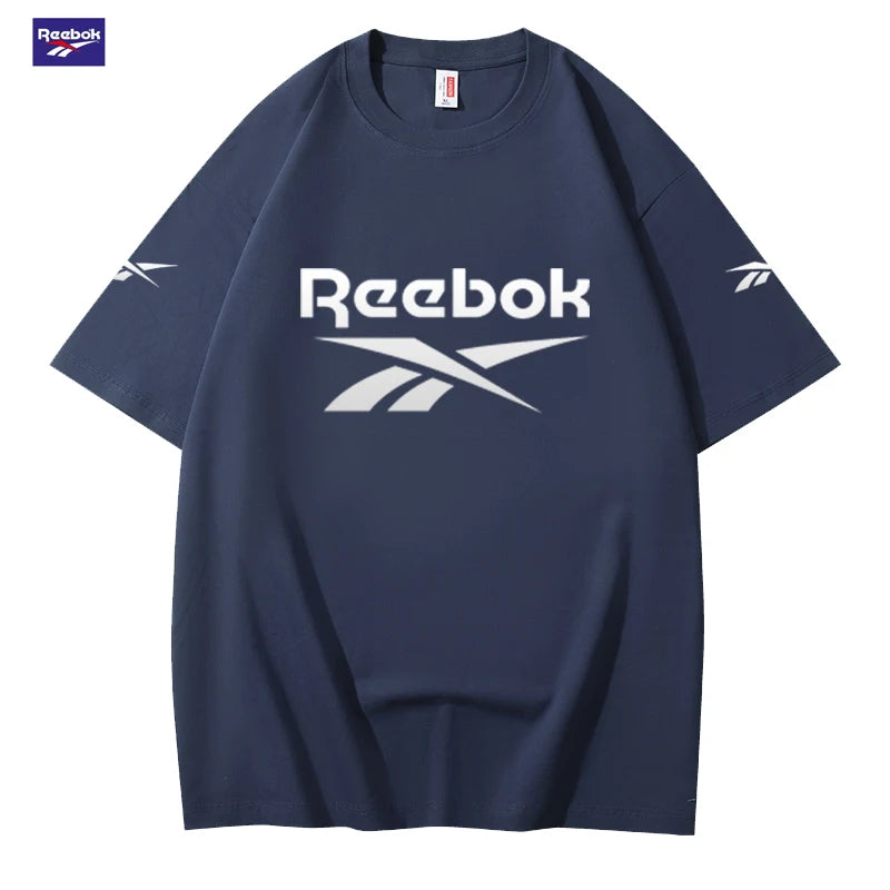 Reebok Summer New Color-Block Short Sleeve - Suitable for Men and Women. Loose and Comfortable. Fashionable Street Style.