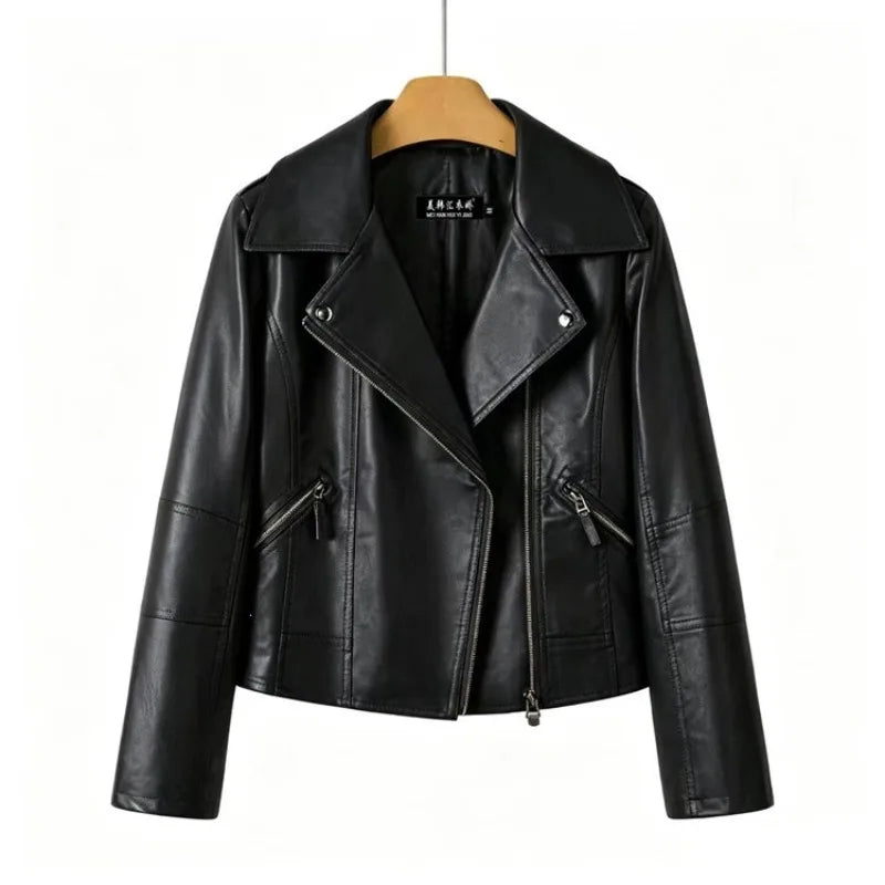 2026 Fashion Pink Black Leather Jacket Women's Short Coat Spring Autumn Zip-up Loose PU Leather Outerwear Student Casual Jackets