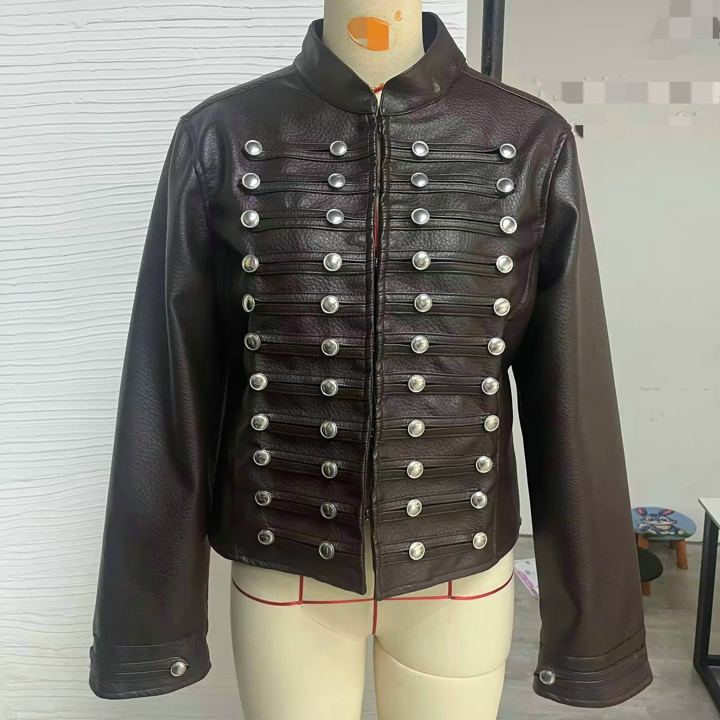 2026 Autumn Winter Women's High Street Black Faux Leather Short Jackets Lady Retro Napoleon Buttons PU Loose Fit Coats Outerwear