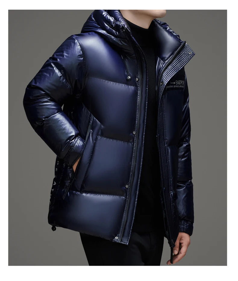 High End Thick Brand Casual Fashion Shiny Men Down Jacket Winter Warm Hooded Designer Parkas Windbreaker Puffer Feather Coats
