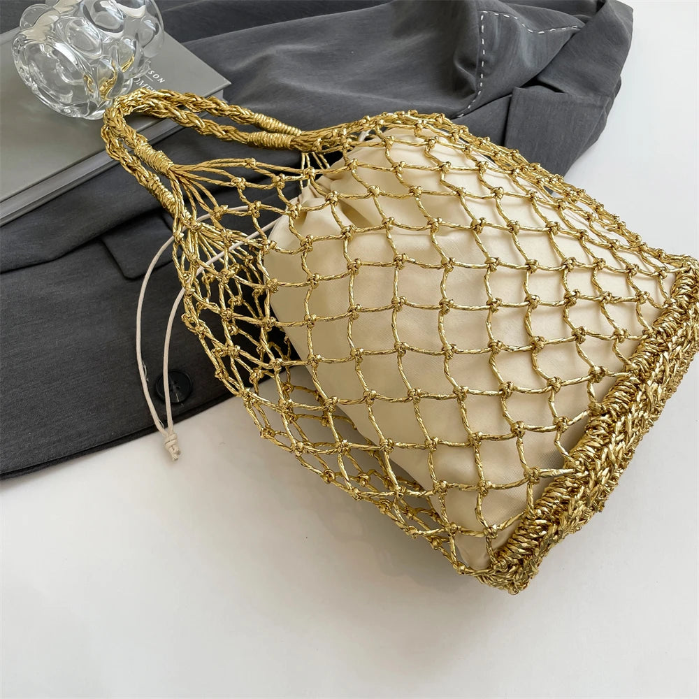MOODS Handmade Woven Design Round Handle Handbags For Women Eco-friendly Craft Paper Hollow-out Luxury Designer Top-handle Bags