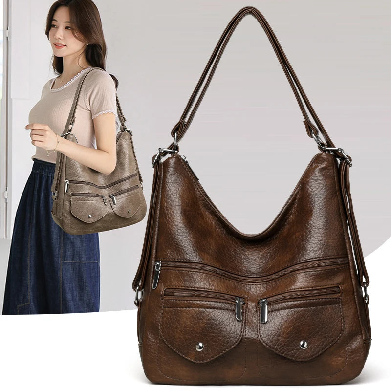 High Quality Large Capacity 3 In 1Women Backpack Luxury Soft Leather Shoulder Crossbody Bag For Women Fashion Ladies Handbag Sac