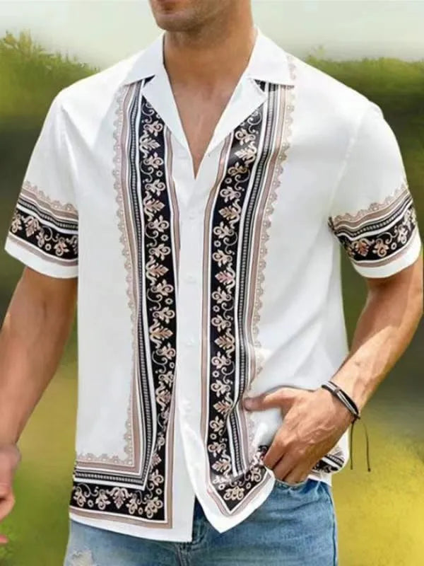 Hawaiian 3D oil painting geometric printing short sleeved top for men's fashionable clothing summer beach vacation casual shirt