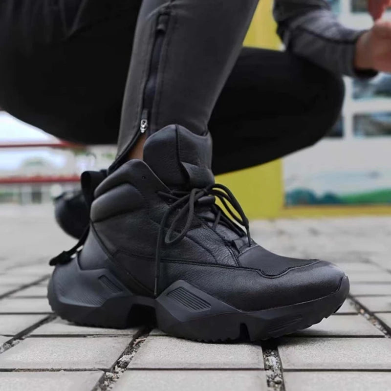 Men's High Top  Boots Winter Fce Lined Genuine Leather Casual Spor Dad oes Heightening Thi Bot Trendy ort...