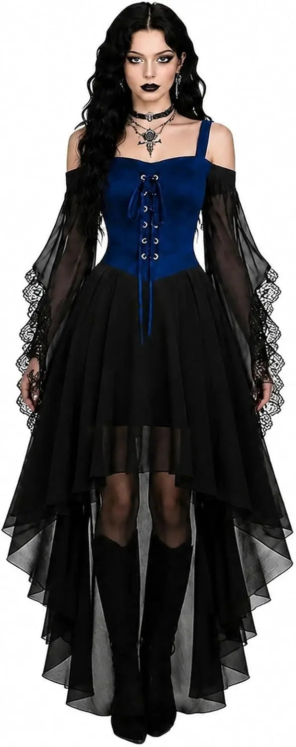 Witch Dress Women 2026 Halloween Costumes Woman Adults Medieval Vampire Butterfly Sleeve Mesh Gothic Outfits
