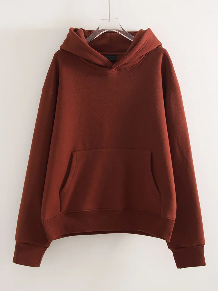 Winter Warm Hoodies Oversized For Women With Fleece Inside Yellow Thick Sweatshirts With Hooded Women Pink Hoodies Velvet Winter