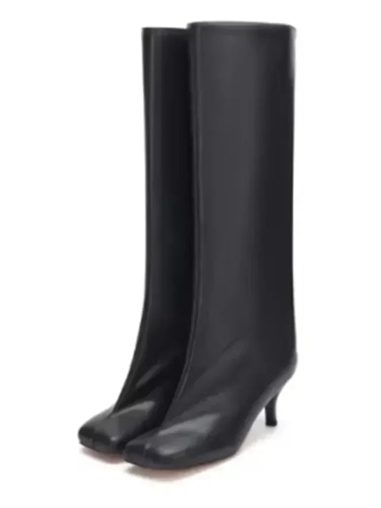 2025Women's Autumn and Winter New Slim Fit High Heels Knee High Boots Fashionable Plus Size Medium Long Boots Knight Boots