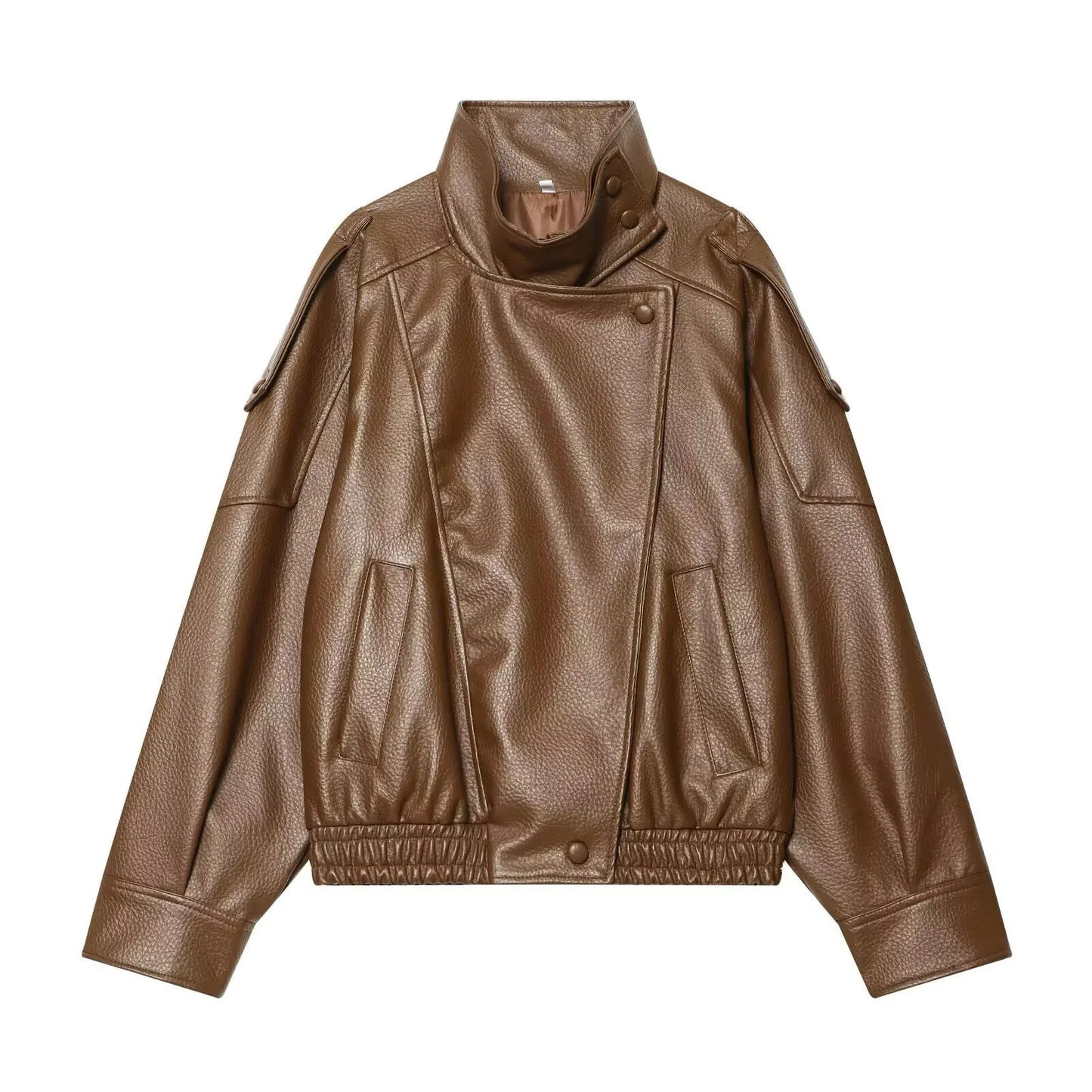 TFMLN 2026 Winter Women Faux Leather Loose Jacket High Street Stand Collar Long Sleeve Coat Fashion Zipper Thicken Outwear