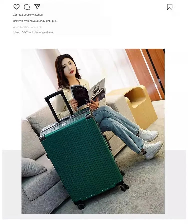 Aluminium Frame Suitcase Large-capacity Trolley Case Strong and Durable Password Cabin Bag Thickened PC suitcase 20/22/24/26/28