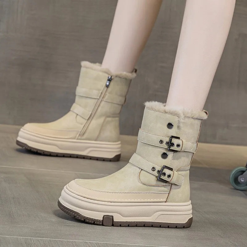 AIYUQI Women's Genuine Leather Snow Boots 2026 Winter New Platform Warm Women Mid-calf Boots Stylish Thick Boots For Women