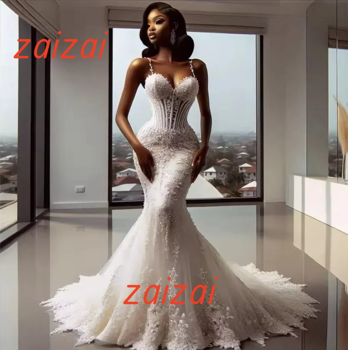 Customzied Exquisite Lace Mermaid Wedding Gown Luxury Bride Robe Evening Dress Corset Spaghetti Straps Vestido De Novia