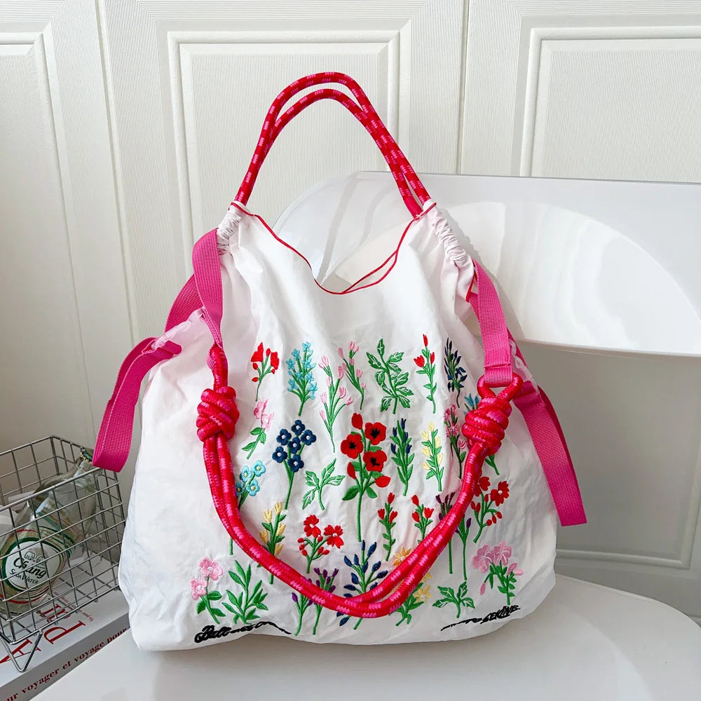 Large Medium Embroidered Shopping Bag, Casual Handheld Simple Large Capacity Shoulder Bag Shoulder Straps Included