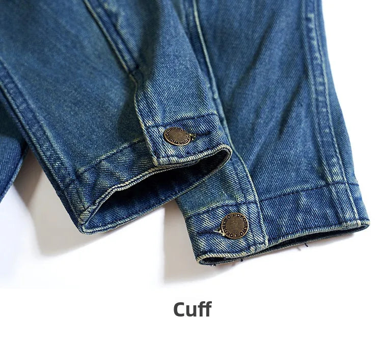 American Retro Thickened Heavyweight Men's Denim Jacket Casual Autumn Winter Workwear Outerwear Standard Fit Multi-Pocket Washed