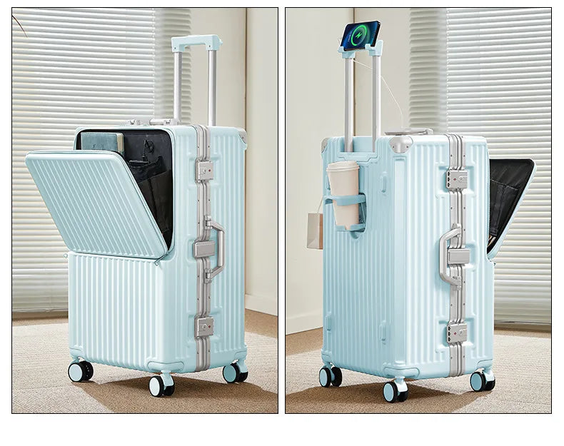 Front Opening Suitcase 20 inch Boarding Box Trolley Case 28/30 inch Luggage Large Capacity Aluminium Frame Suitcase Password Box