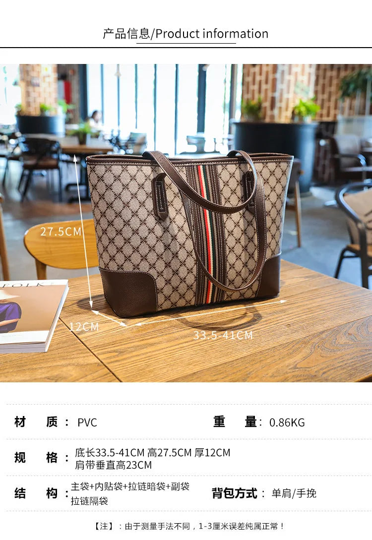 New Fashion Women's Tote Bag Trend Brand Retro Printed Shoulder Bag Large Capacity Elegant Commuter Bag Designer Luxury Handbag