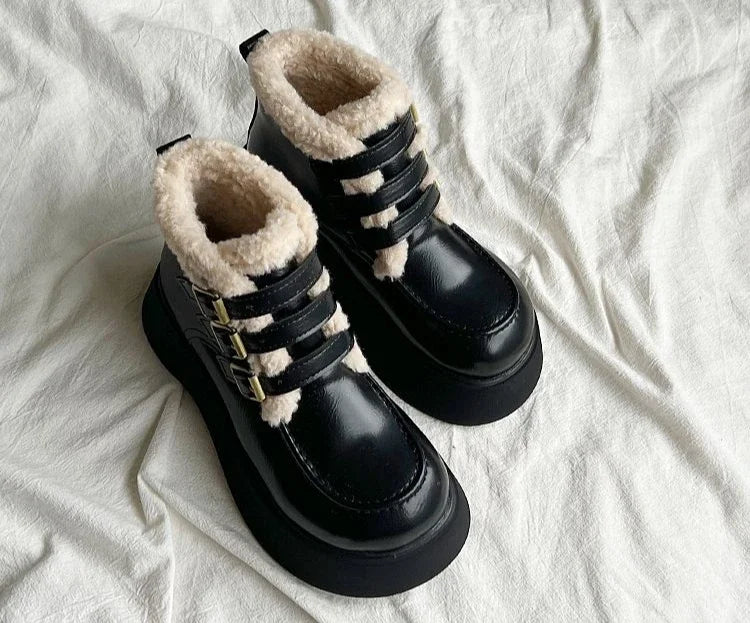 Lace-up Elegant With Medium Heels Padded Women's Snow Boots Laces Ladies Shoes Y2k Protective Plush Comfortable High Quality 39