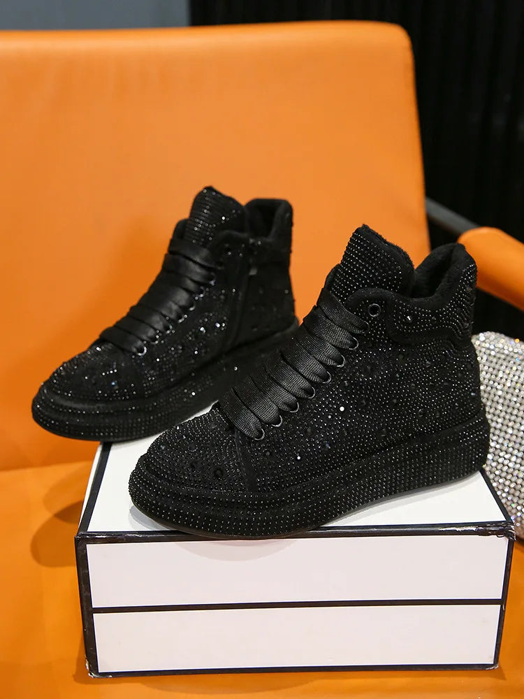 Diamond Elegant Boots and Ankle Boots for Women Winter Bottom Women's Snow Boots Round Toe Thick Bottom Warm Flashing Shoes