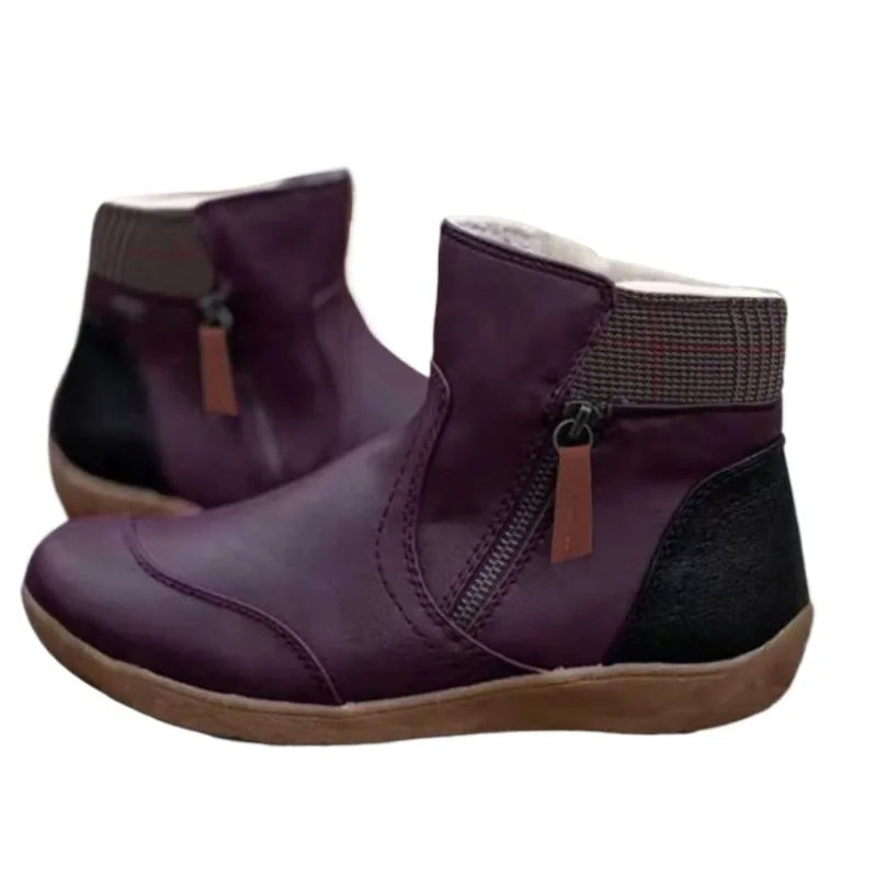 Ankle Boots Women's Plus Size Short 2026 Autumn and Winter Double Zipper Flat Snow Boots Wedges Low Top Shoes Botas Femininas