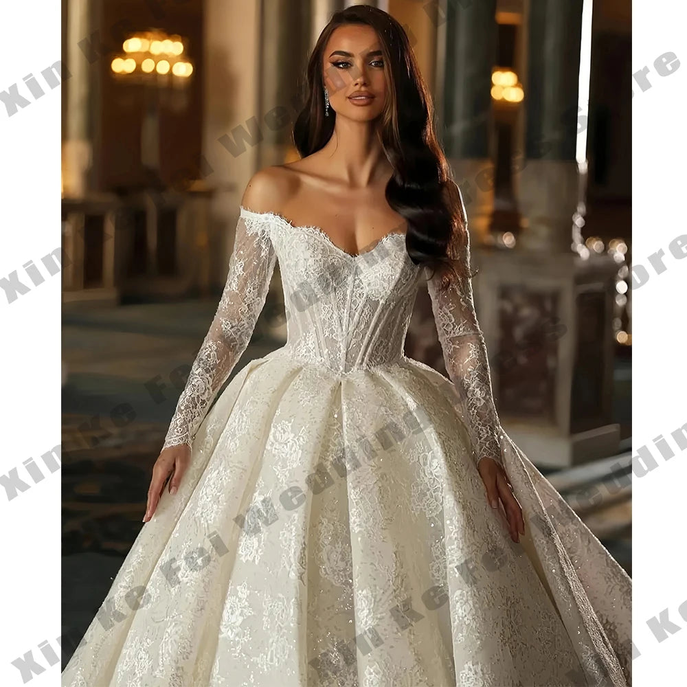 2026 Gorgeous Women's Wedding Dresses A-line Elegant Glitter Long Sleeve Lace Princess Bridal Gowns Customized Bride Dress Robe