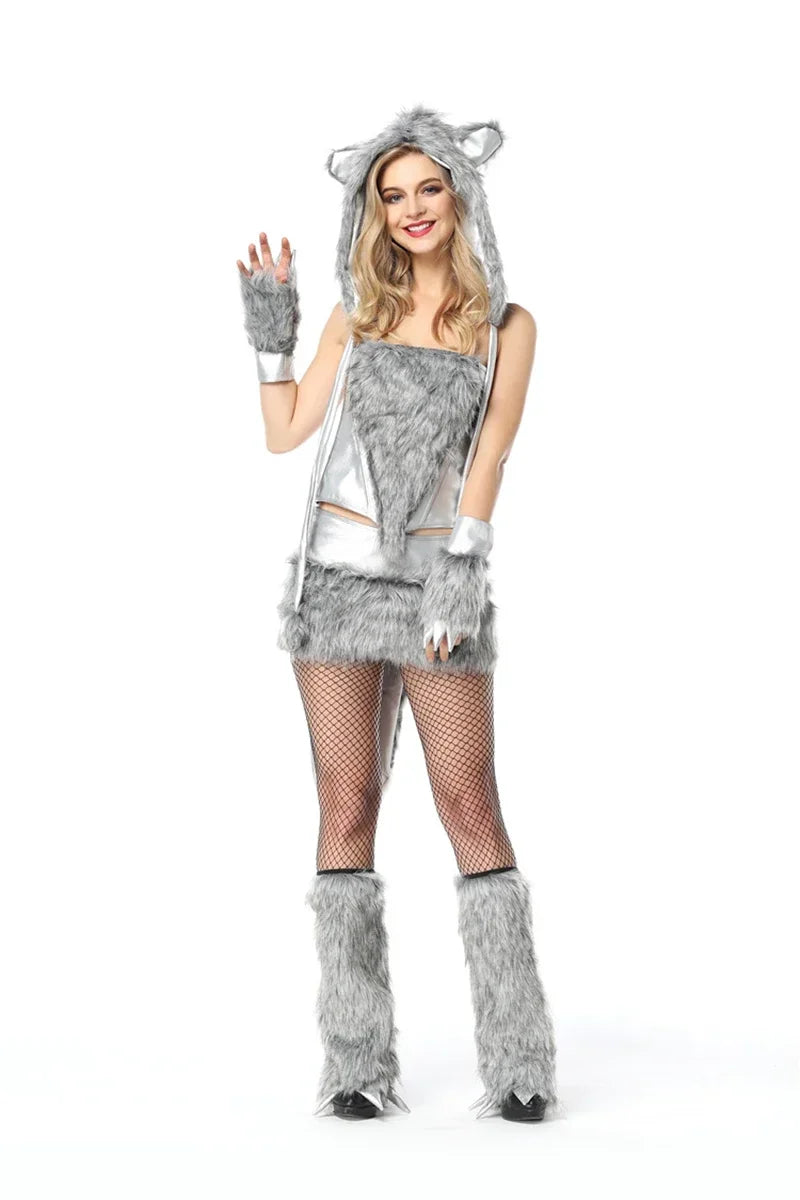 Halloween Women Bad Wolf Animal Costume Role Playing Party Cosplay Stage Clothing Sexy Furry Wolfs Woman Jumpsuit Uniforms