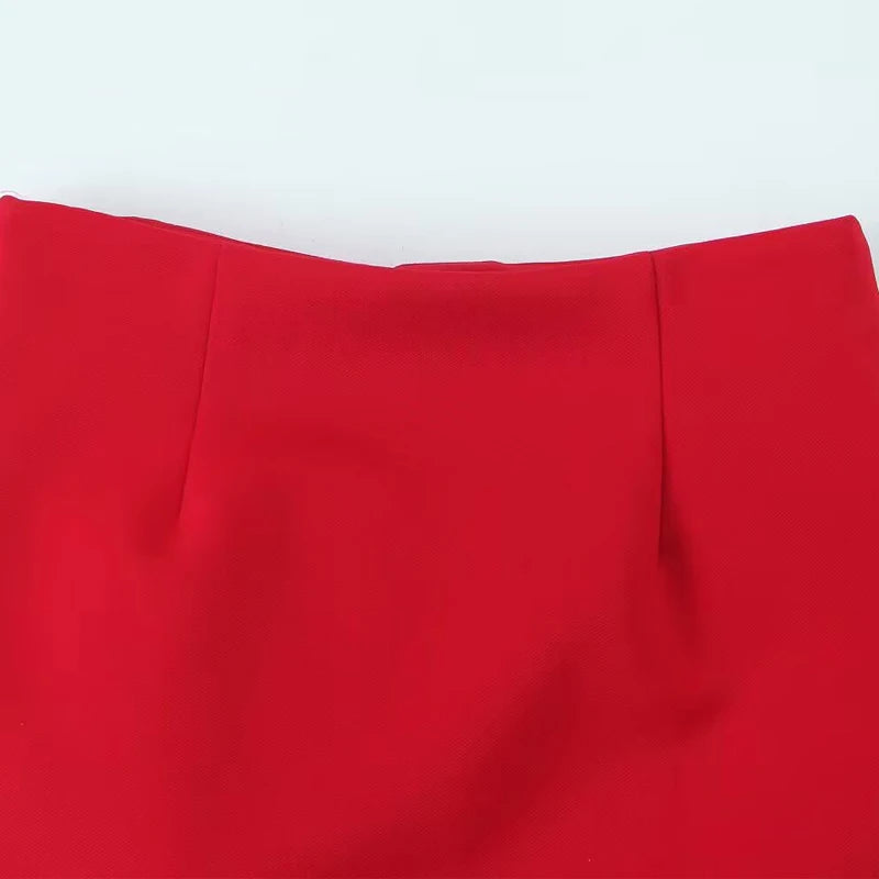 Red Short Pleated Skirt For Women Zipper Sexy High Waist Wrap Mini Skirt Woman Summer Skirts Lady High Street Wear Women's Skirt