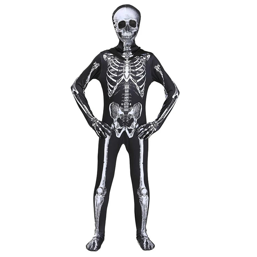 Halloween Costumes Ghost Skull Cosplay Jumpsuit for Kids Child Adults Scary Skeleton Bodysuit Halloween Mask Carnival Clothes