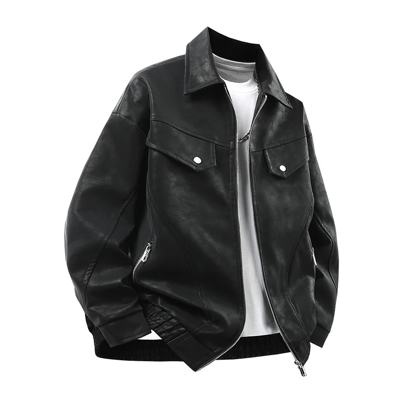 Leather Jacket Autumn Winter Outdoor Comfortable Warm Breathable Men's Jacket Sports Fitness Running Leisure Handsome Imitation