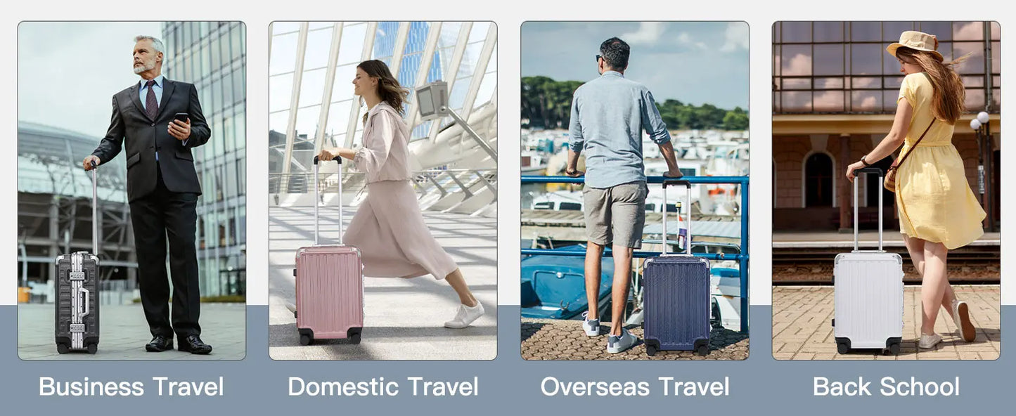 Hard Case Suitcase Trolley Aluminum Frame suitcase PC hand luggage with 4 Rolls TSA Check-in Luggage Trackcase Black