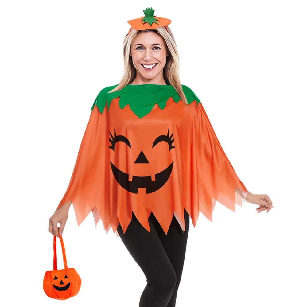Clothing Prop Halloween Cosplay Cape Loose Spider Net Ghost Hooded Cloak Pumpkin Fun Interaction Witch Cosplay Cloak