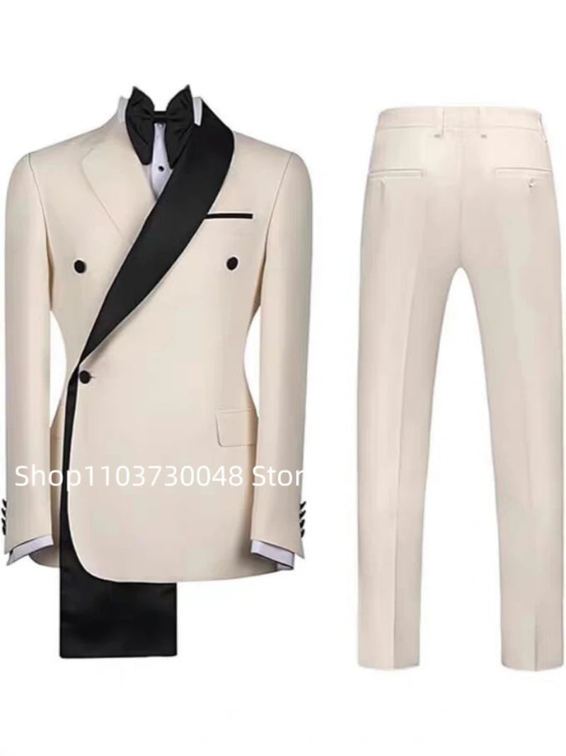 Fashion Style 2 PCS Men Suits Formal Groom Tuxedos Double Breasted Jacket Pants Sets for Business/Wedding New Men Clothes