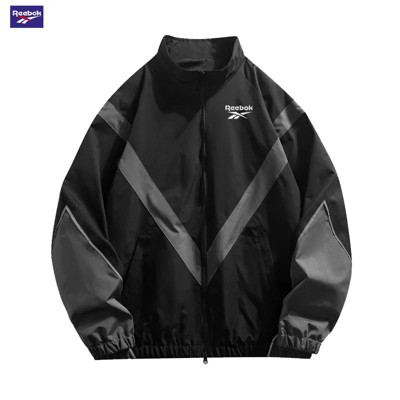 2025 Reebok New Men's Fall Jacket with Reflective Patch Stand Collar, Windproof Sporty Casual Jacket for Autumn and Spring