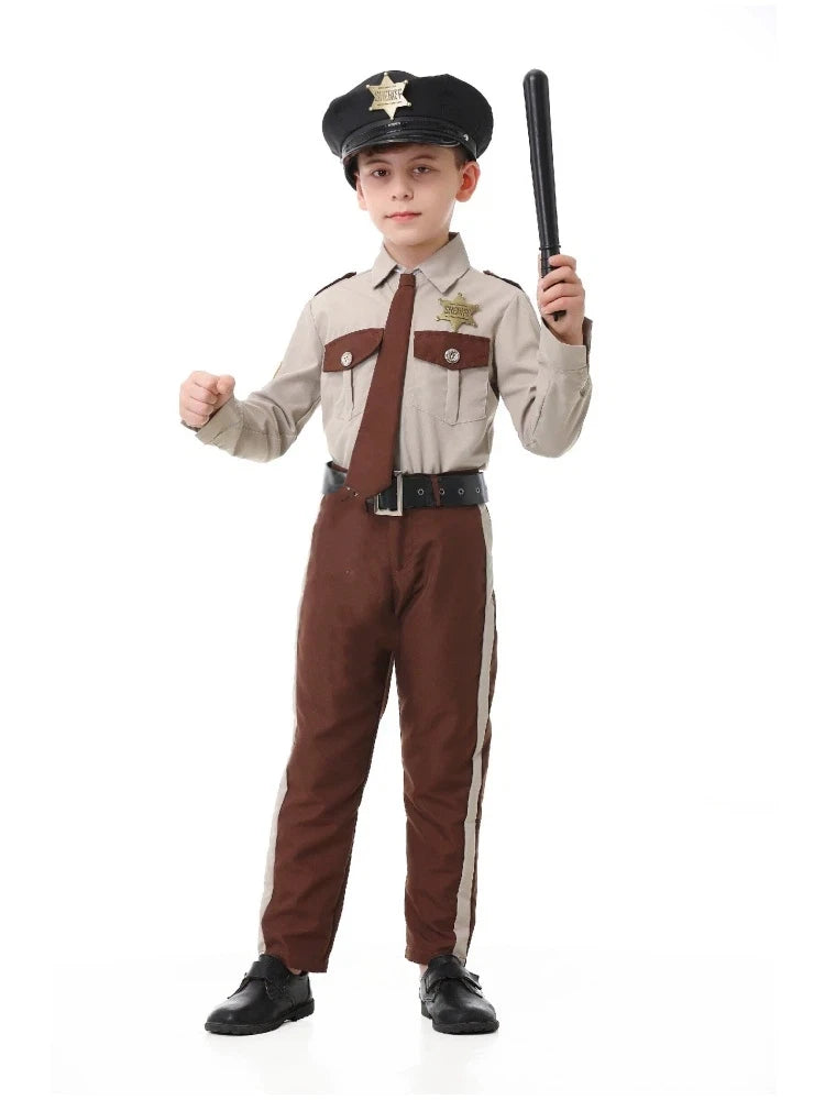 Unisex Sheriff Cosplay Costume Police Uniform Full Set Long Sleeve Halloween Carnival Party Stage Performance Dress Outfits
