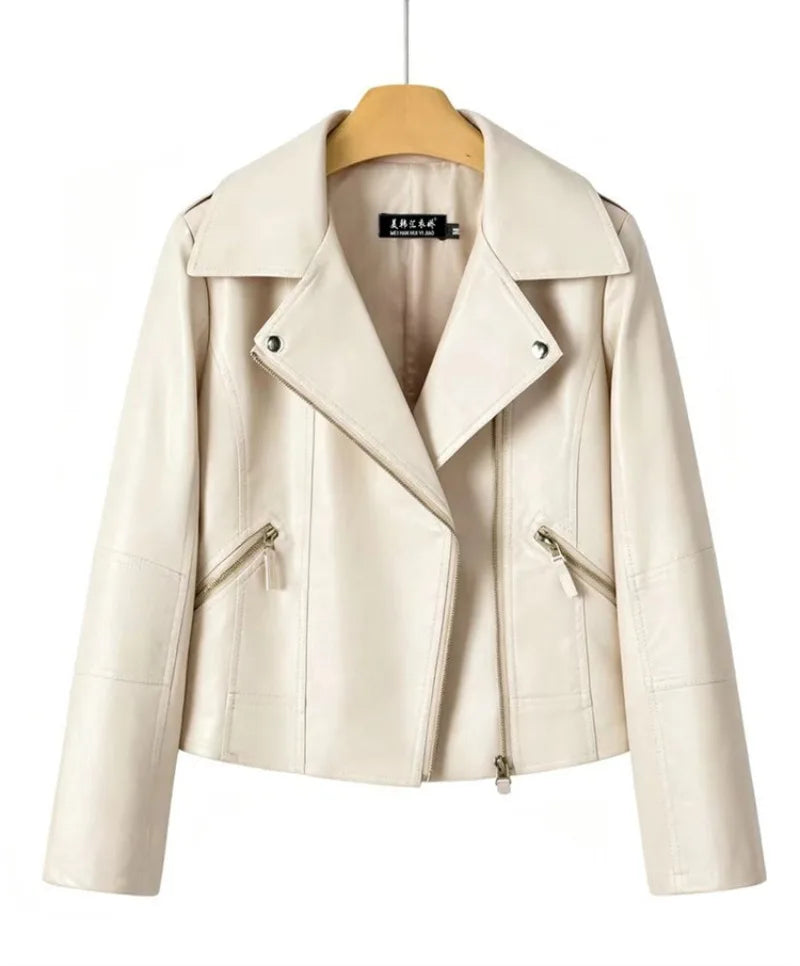 2026 Fashion Pink Black Leather Jacket Women's Short Coat Spring Autumn Zip-up Loose PU Leather Outerwear Student Casual Jackets