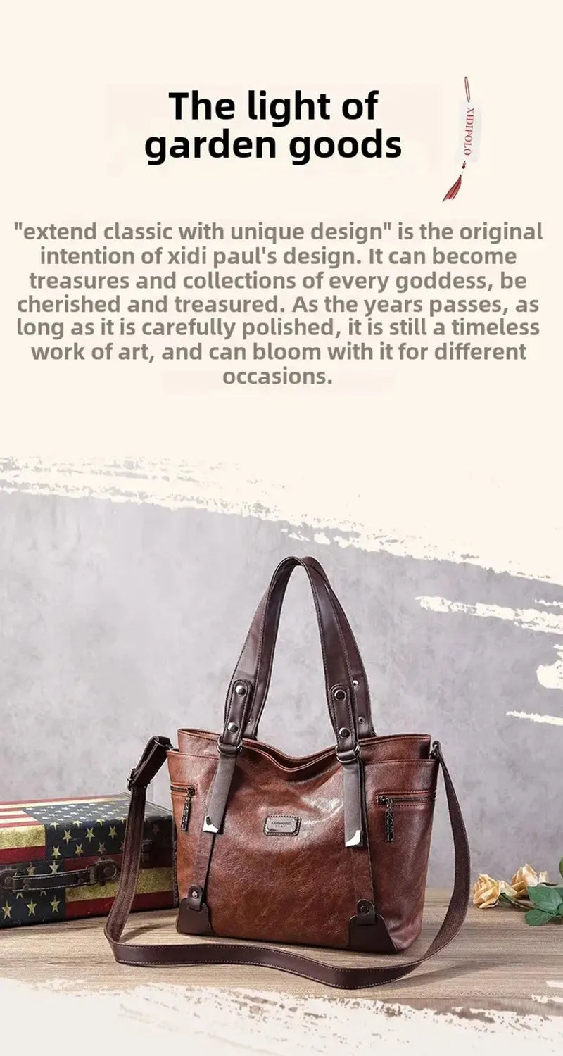 Vintage Women's Tote Bag 2025 New PU Leather Shoulder Bag Large Capacity Handbags Retro Style Crossbody Bags for Women