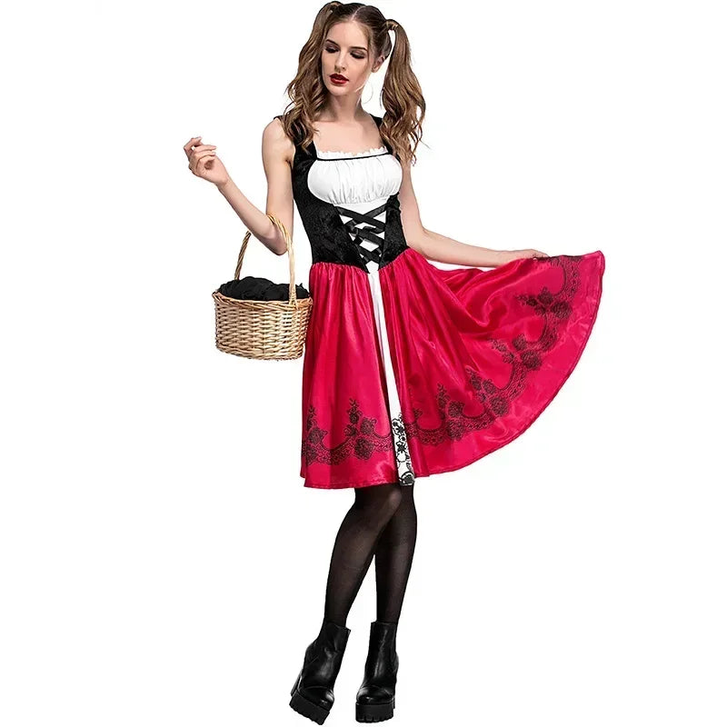 Little Red Riding Hood Adault Cosplay Costume Halloween Wicca Cloak For Woman Carnival Party Queen Dress