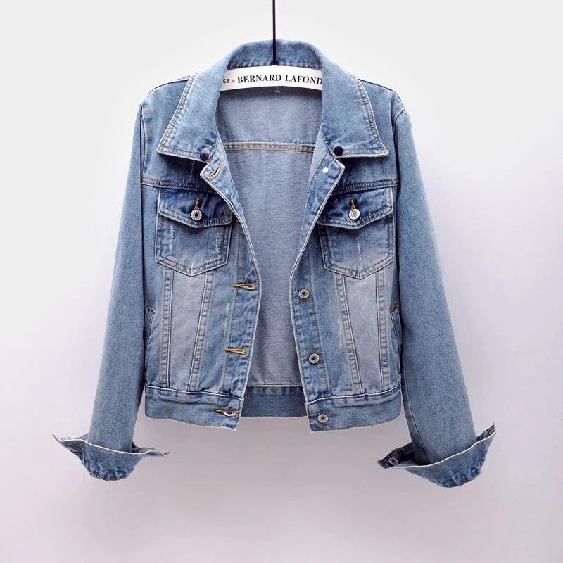 S-5XL Women Denim Jackets Spring Autumn Single-Breasted Detachable Hood Short Jean Jacket All-Match Casual Slim Outerwear