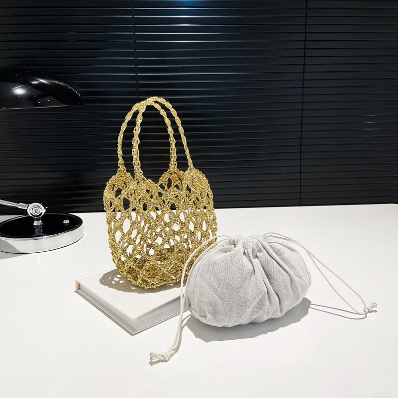 MOODS Handmade Woven Design Round Handle Handbags For Women Eco-friendly Craft Paper Hollow-out Luxury Designer Top-handle Bags