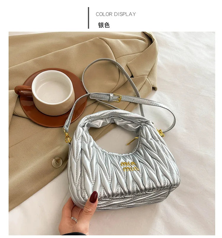 Designer Women Handbags 2025 French Women's Bag Pleated Miu Niche Trendy Handbag Crescent Bag Ins Single Shoulder Crossbody Bag
