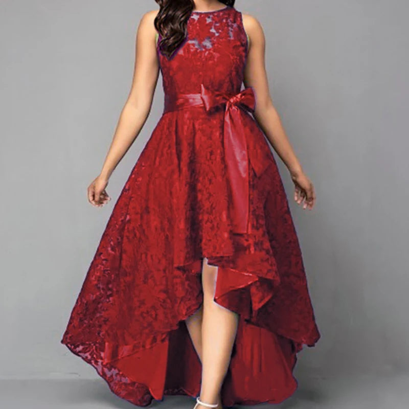 Women's Luxury Wedding Bridesmaid Dresses Elegant Lace Evening Sweet Party Dress Plus Size Slim High Waist Bow Maxi Dresses