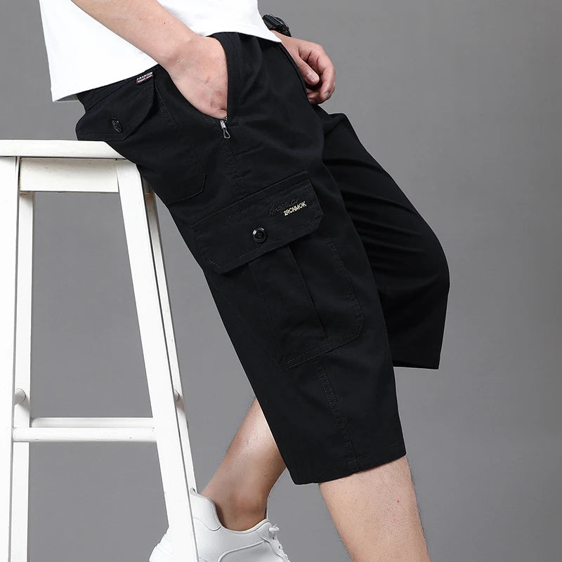Zipper Pocket Workwear Shorts Mens Knee Cargo Pants 2026 Summer Cotton Shorts Men Climbing Jogger Elastic Waist Sports Work Wear