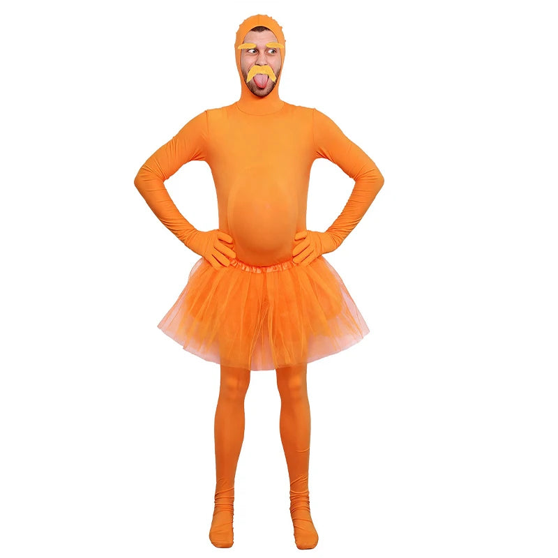 Halloween Costume Spandex Full Body Invisible Suit Orange Solid Color Casual Yellow Mustache and Eyebrow Jumpsuit Costumes 2026