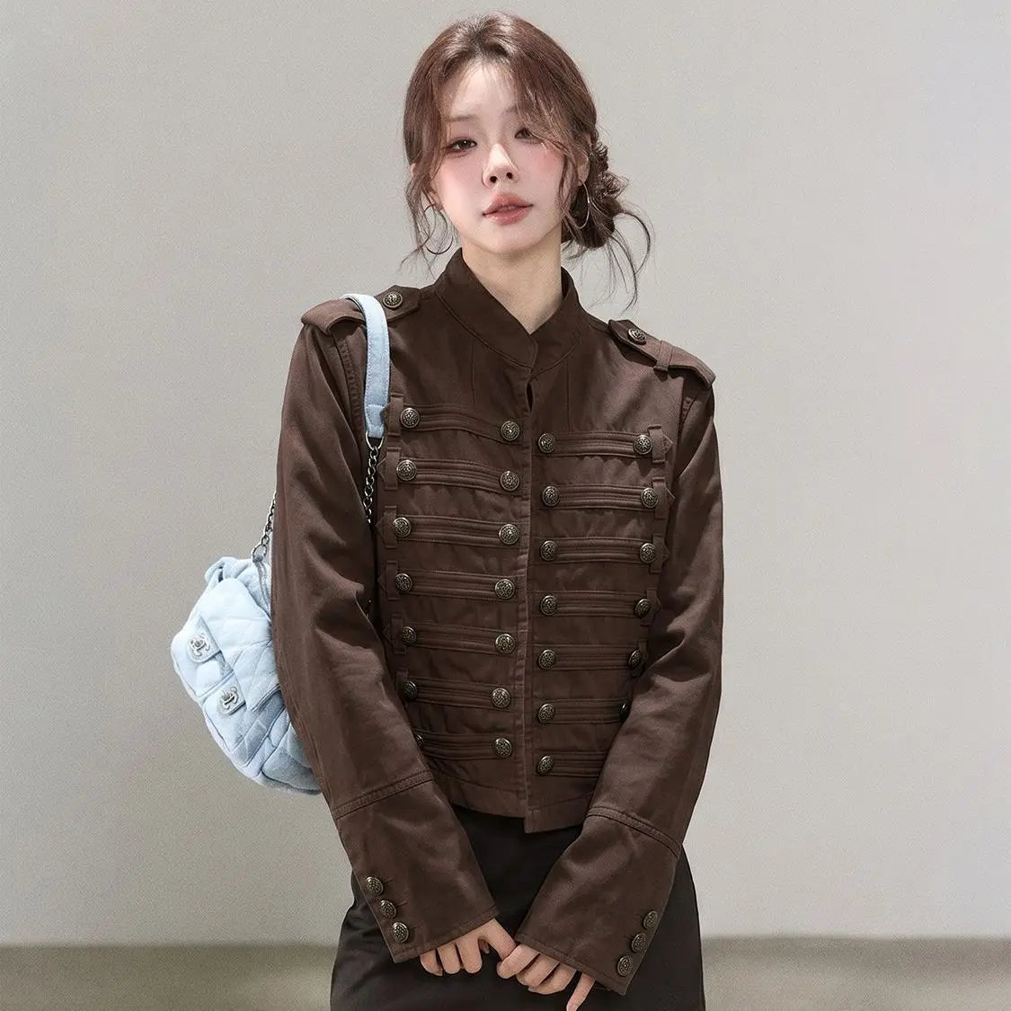 Cardigan Jacket For Women Red Metal Button Palace-Style American High-Street Denim Black Jean New Short Korean Chic Coats Black