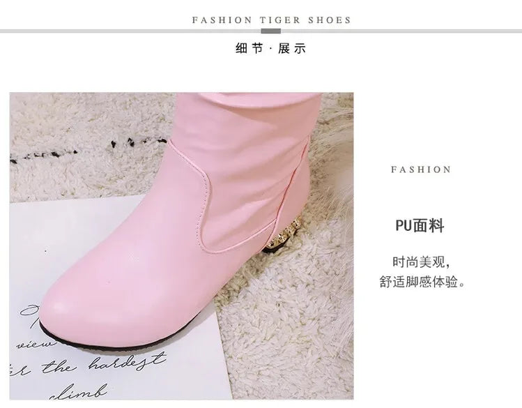Winter Warm Knee High Boots Women Platform Wedges High Heels Snow Boots Slip on Winter Ladies Shoes White Black Pink 2025