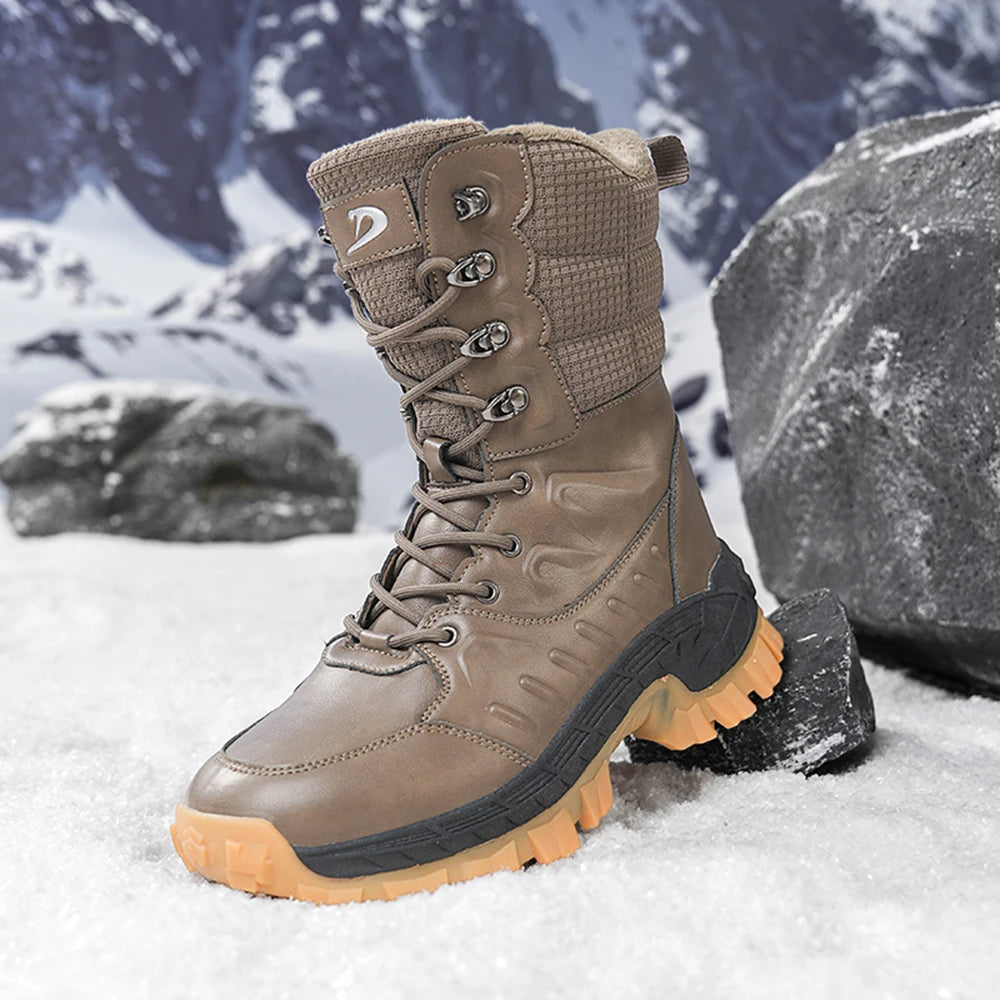 Men's Waterproof Winter Snow Boots, Anti-Slip Warm Fur Lined High-Top Outdoor Hiking Work Boots for Cold Weather