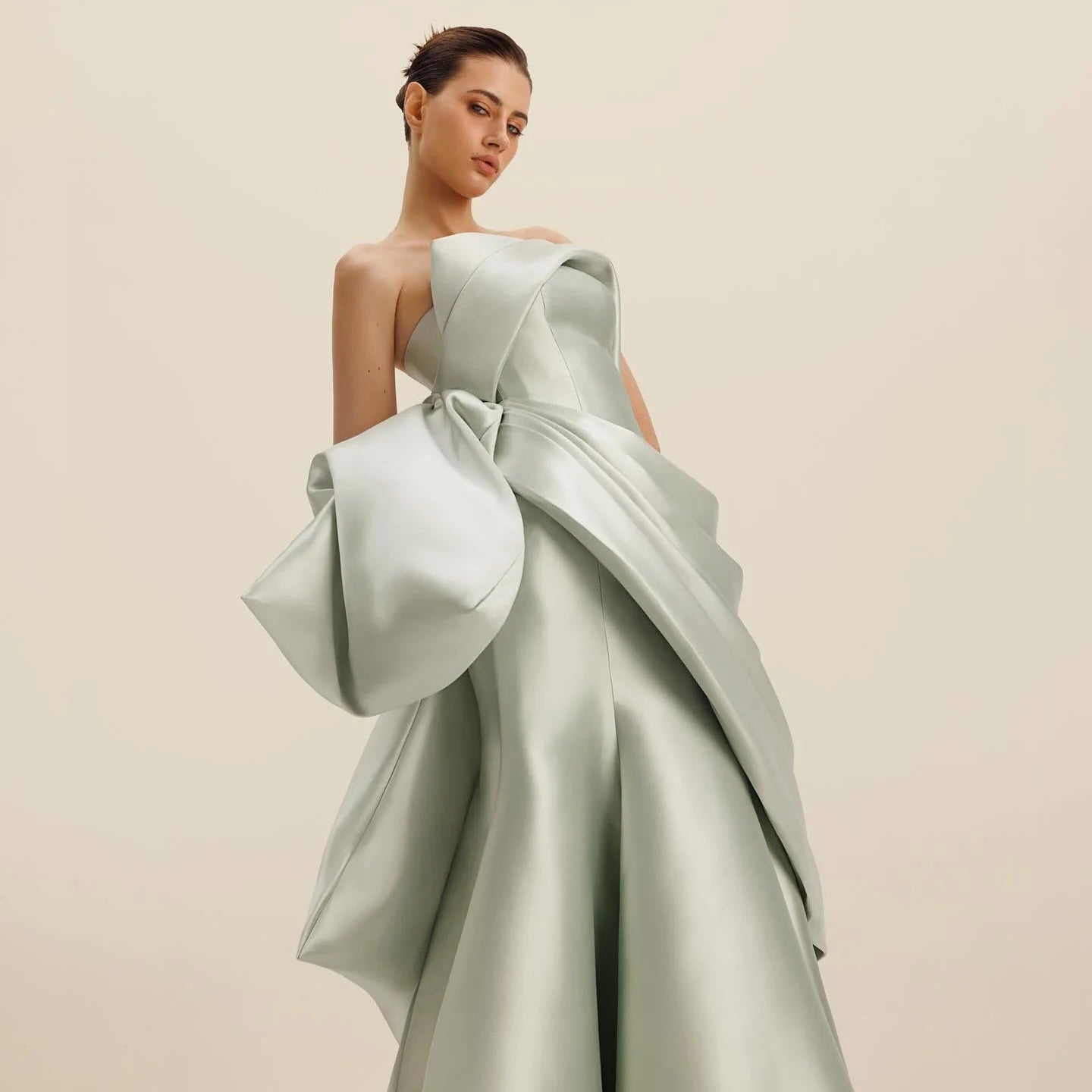 Sharon Said Women' s Elegant Wedding Prom Gown Silver Satin Formal Evening Party Dress Draped Mermaid Strapless SF231 Customized