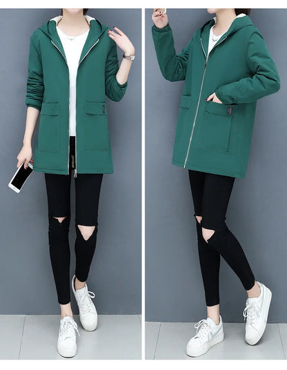 2023 Autumn Winter New Thick Warm Lamb Wool Cotton-padded Coat Women's Mid-length All-fit Loose Hooded Female Blouse