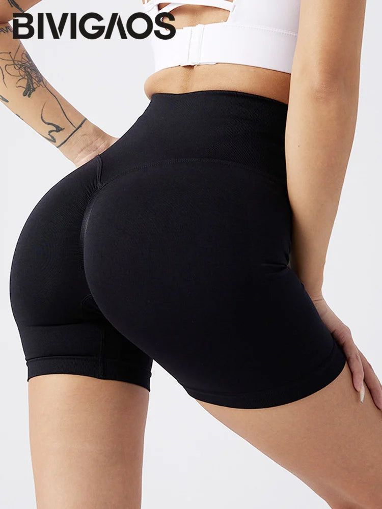 BIVIGAOS Summer High Waist Push Up Fitness Mini Shorts Women's Sexy Sport Short Leggings Peach Butt Lifter Biker Shorts
