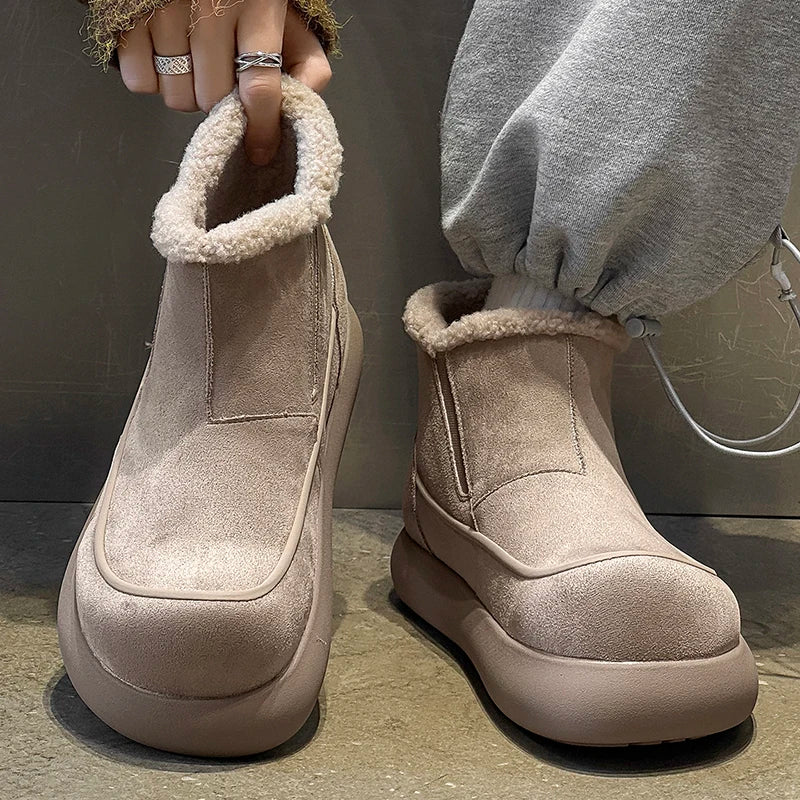European  American High-end New Frosted Big Toe Thick Soled Snow Boots Youth Warm Plush Boots Retro Casual Lazy Boots